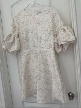 Cream Floral Puff-Sleeve Mini Dress